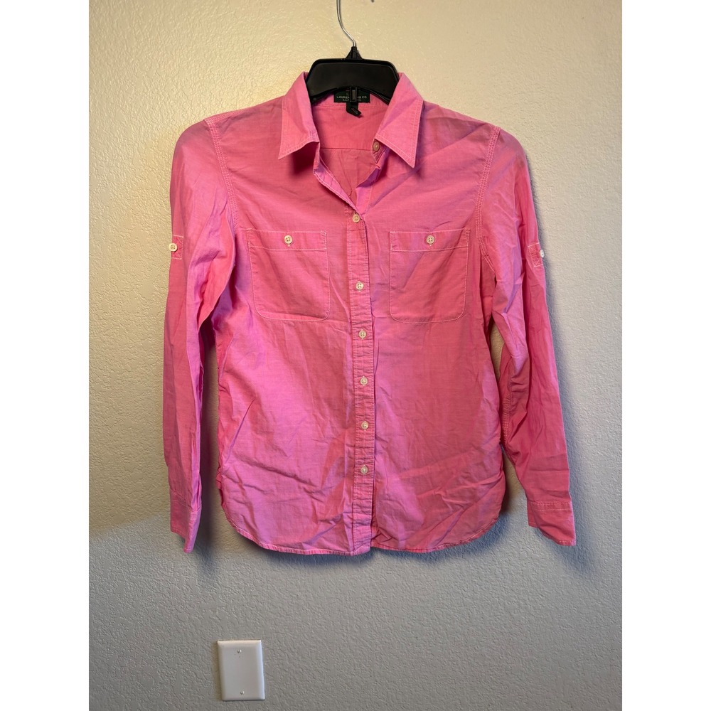 Lauren Ralph Lauren Pink Cotton Roll Tab Button Down Utility Shirt Womens Medium